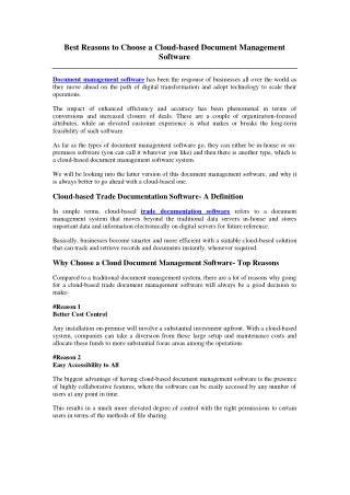 Best Reasons to Choose a Cloud-based Document Management Software