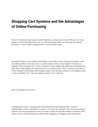Shopping Cart Systems and the Advantages of Online Purchasing