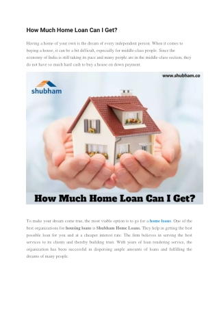 How Much Home Loan Can I Get