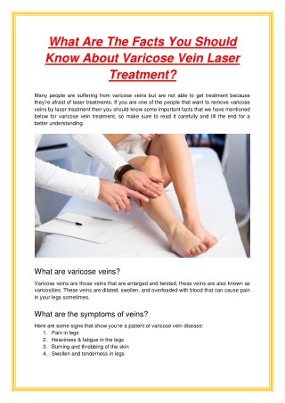 What Are The Facts You Should Know About Varicose Vein Laser Treatment