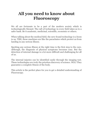 All you need to know about Fluoroscopy