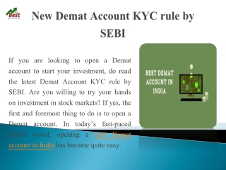 New Demat Account KYC rule by SEBI