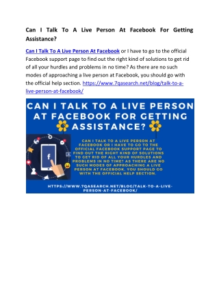 Can I Talk To A Live Person At Facebook For Getting Assistance?