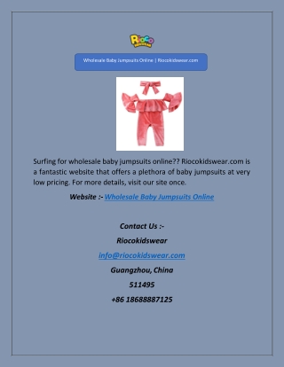 Wholesale Baby Jumpsuits Online | Riocokidswear.com