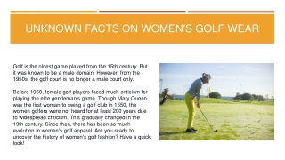 Unknown Facts On Women's Golf Wear