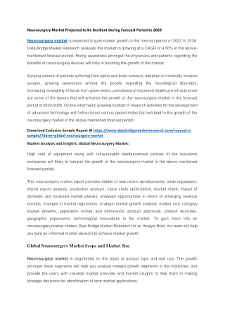 Neurosurgery Market Projected to be Resilient During Forecast Period to 2028