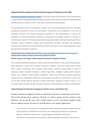 Hospital Sterilization Equipment Market Poised to Expand at a Robust Pace Over 2028