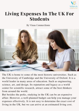 Living Expenses In UK For Student By Visaa Connections