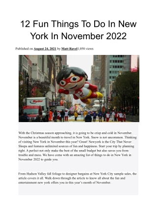 12 Fun Things To Do In New York In November 2022