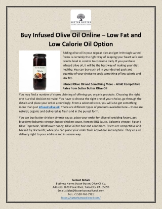 Buy Infused Olive Oil Online – Low Fat and Low Calorie Oil Option