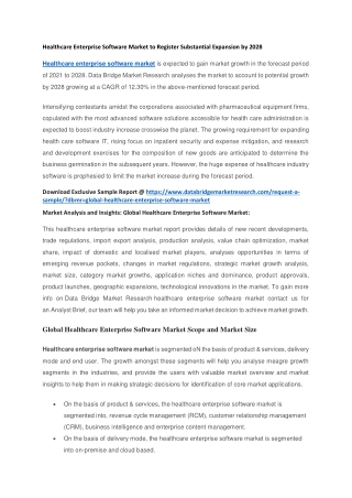 Healthcare Enterprise Software Market to Register Substantial Expansion by 2028