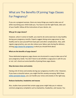 What are The Benefits Of joining Yoga Classes For Pregnancy