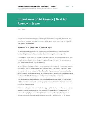 Importance of Ad Agency  and Best Ad Agency in Jaipur