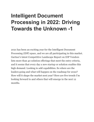 Intelligent Document Processing in 2022: Driving Towards the Unknown -1