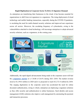 E-Signature Market Business Analysis, Growth and Forecast Report, 2030