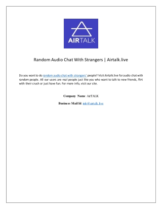 Random Audio Chat With Strangers | Airtalk.live