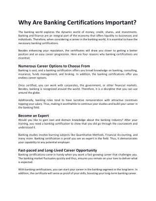 Why Are Banking Certifications Important