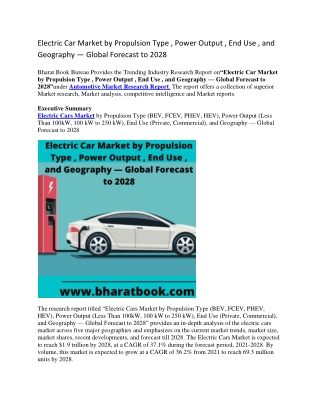 Electric Car Market by Propulsion Type , Power Output , End Use , and Geography — Global Forecast to 2028-converted