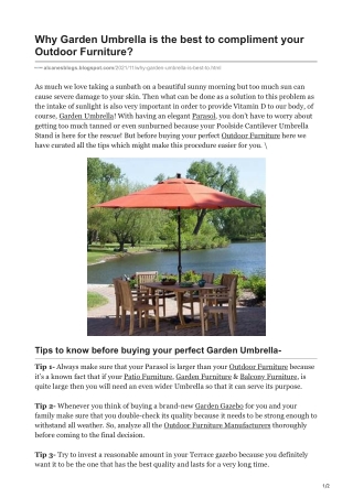 Why Garden Umbrella is the best to compliment your Outdoor Furniture?