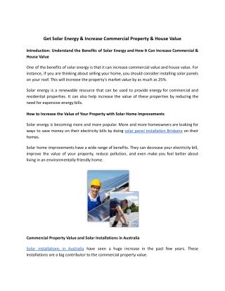 Get Solar Energy & Increase Commercial Property & House Value Australia - Quick