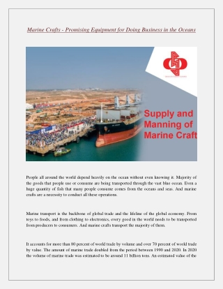 Marine Crafts - Promising Equipment for Doing Business in the Oceans