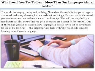 Why Should You Try To Learn More Than One Language- Ahmad Ashkar?