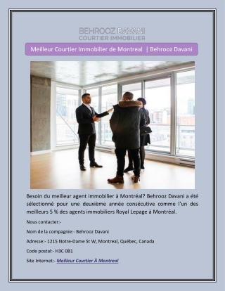 Meilleur Courtier Immobilier de Montreal  | Behrooz Davani