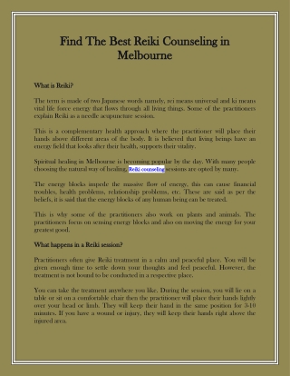Find The Best Reiki Counseling in Melbourne