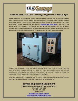 Industrial Heat Treat Ovens at Savage-Engineered in Your Budget