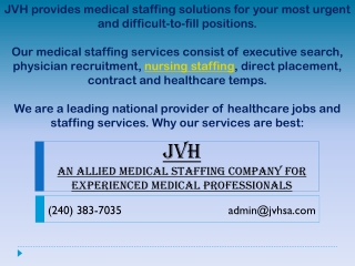 An Allied Medical Staffing Company for Experienced Medical Professionals