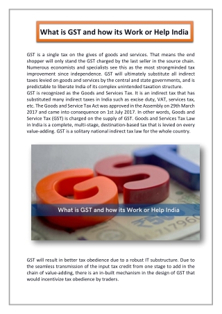 What is GST and how its Work or Help for India
