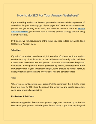 How to do SEO For Your Amazon Webstore