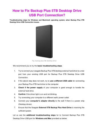 How to Fix Backup Plus 5TB Desktop Drive USB Port Connection?