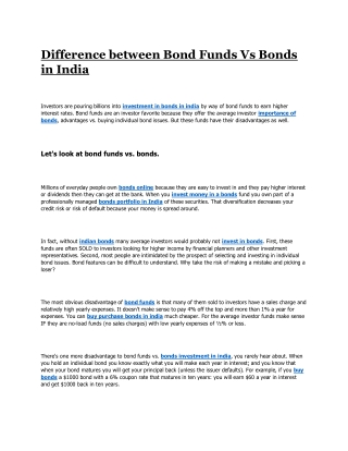 Difference between Bond Funds Vs Bonds in India