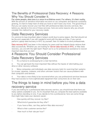 The Benefits of Professional Data Recovery: 4 Reasons Why You Should Consider It