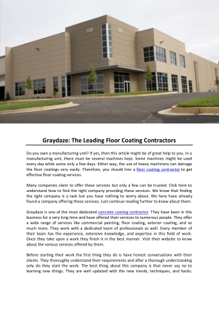 Graydaze- The Leading Floor Coating Contractors