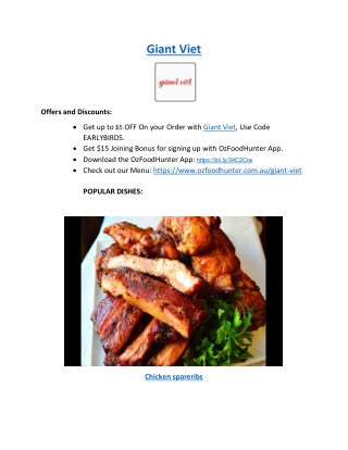 15% Off - Giant Viet Vietnamese Takeaway Menu St Kilda, VIC