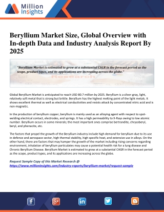 Beryllium Market Demand and Sustainable Growth Opportunities Till 2025