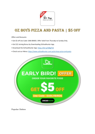 OZ Boys Pizza And Pasta EARLYBIRD5