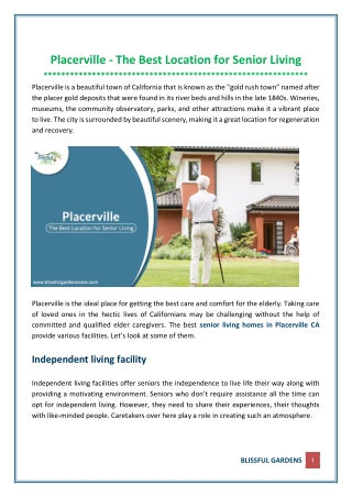 Why You Should Choose Placerville for Senior Living?