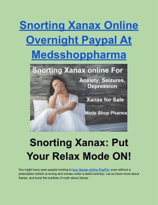 Snorting Xanax Online Overnight Paypal At Medsshoppharma