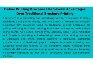 Online Printing Brochure Has Several Advantages Over Traditional Brochure Printing