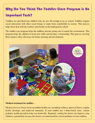 Why Do You Think The Toddler Care Program Is An Important Task