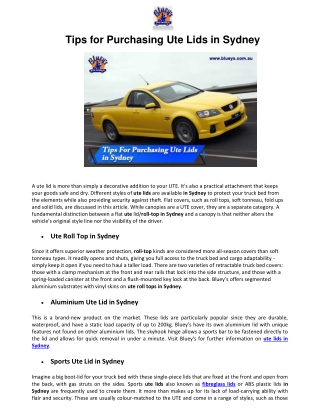 Tips For Purchasing Ute Lids in Sydney