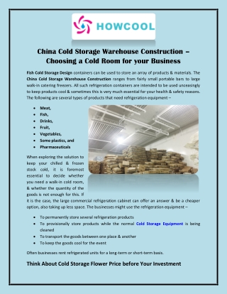 China Cold Storage Warehouse Construction – Choosing a Cold Room for your Business