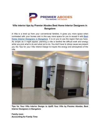 Villa interior tips by Premier Abodes Best Home Interior Designers in Bangalore
