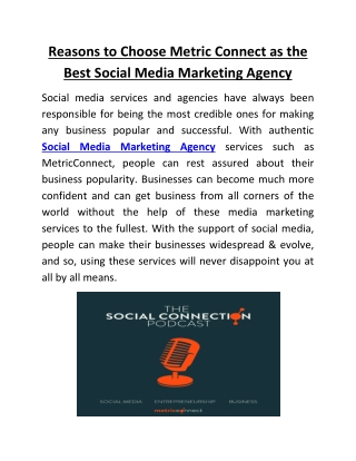 Reasons to Choose Metric Connect as the Best Social Media Marketing Agency