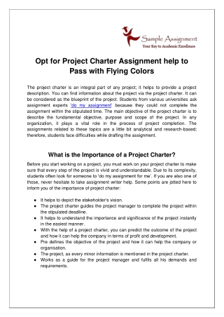 Opt for Project Charter Assignment help to Pass with Flying Colors