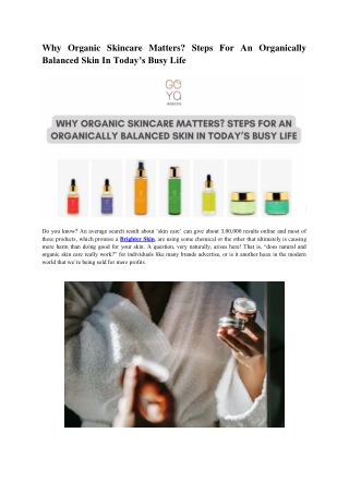 Why Organic Skincare Matters? Steps For An Organically  Balanced Skin In Today’s
