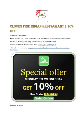 Cloves fine Indian restaurant JAN2022